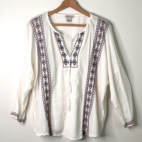 Lucky Brand Tops - Lucky Brand Boho Top Embroidery Long Sleeves